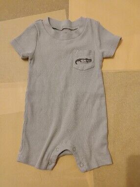 Chickpea Baby Romper Gray/Green Sage Ribbed Short-Sleeve Romper W Alligator